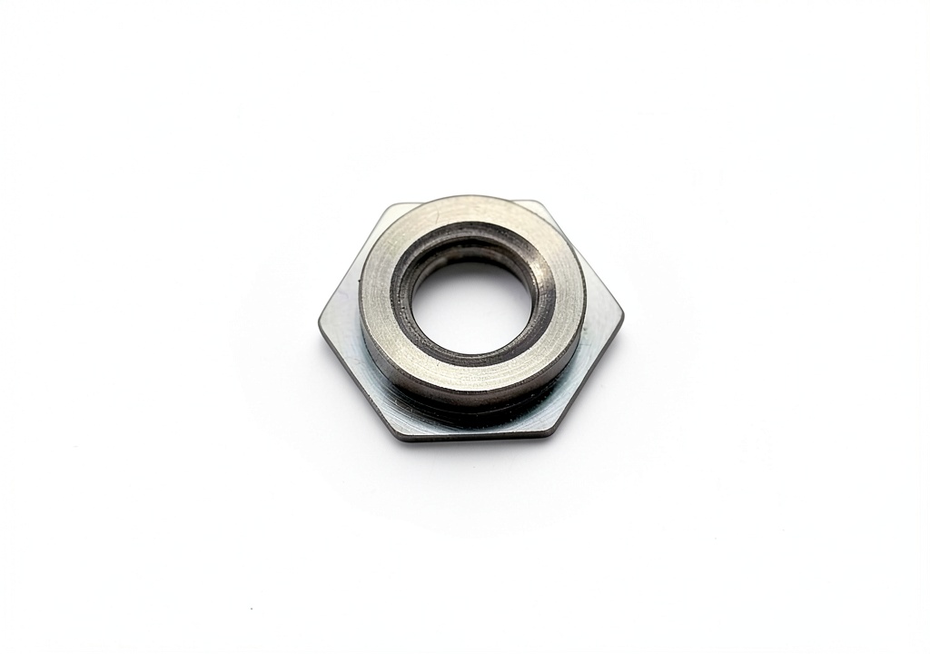 'Unicorp self-clinching flush mount hex nut installed in a metal panel'